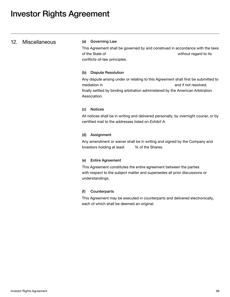 Investor Rights Agreement detailing equity terms, voting rights and share classifications