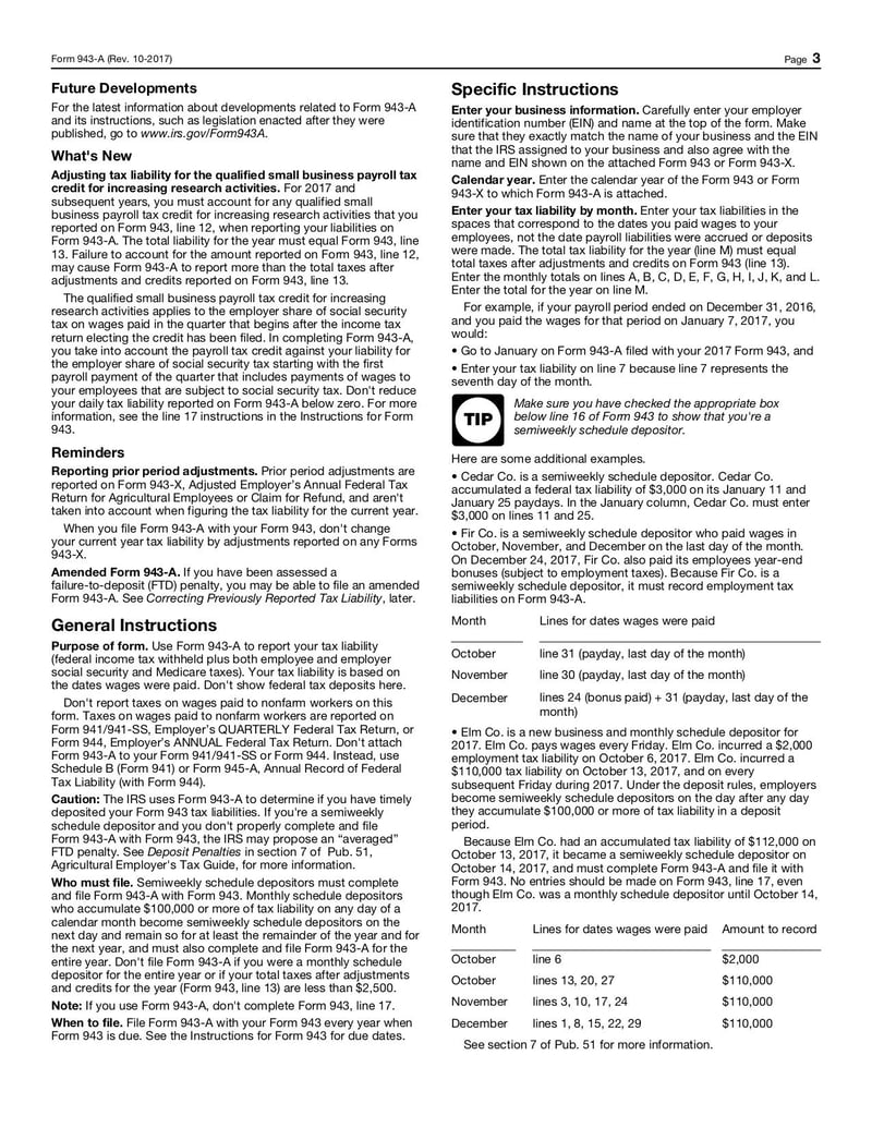 Large thumbnail of Form 943-A - Oct 2017