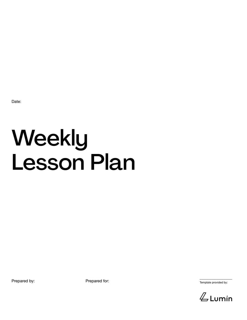 Weekly Lesson Plan Template for organizing weekly instructional activities and objectives