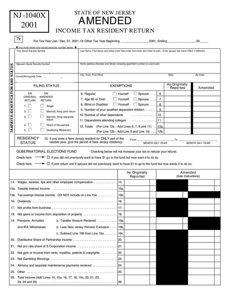 Large thumbnail of Form NJ-1040X - Apr 2007