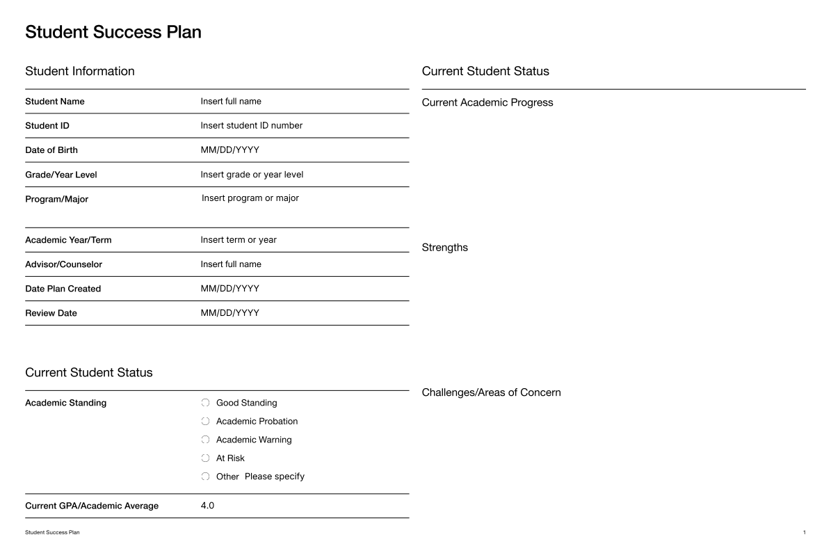 Student Success Plan | Fill and sign online with Lumin