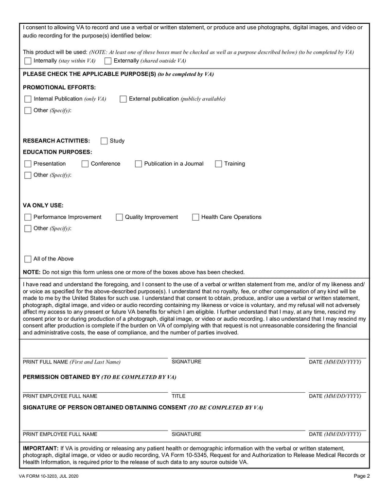 Large thumbnail of VA Form 10-3203 - Jul 2020