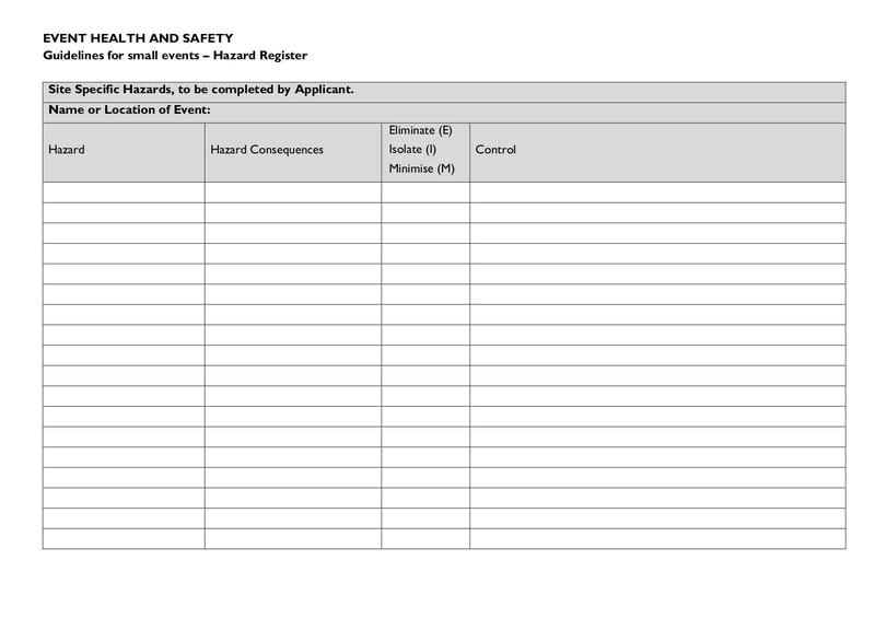 Large thumbnail of Guidelines for Small Events – Hazard Register Form - Aug 2021