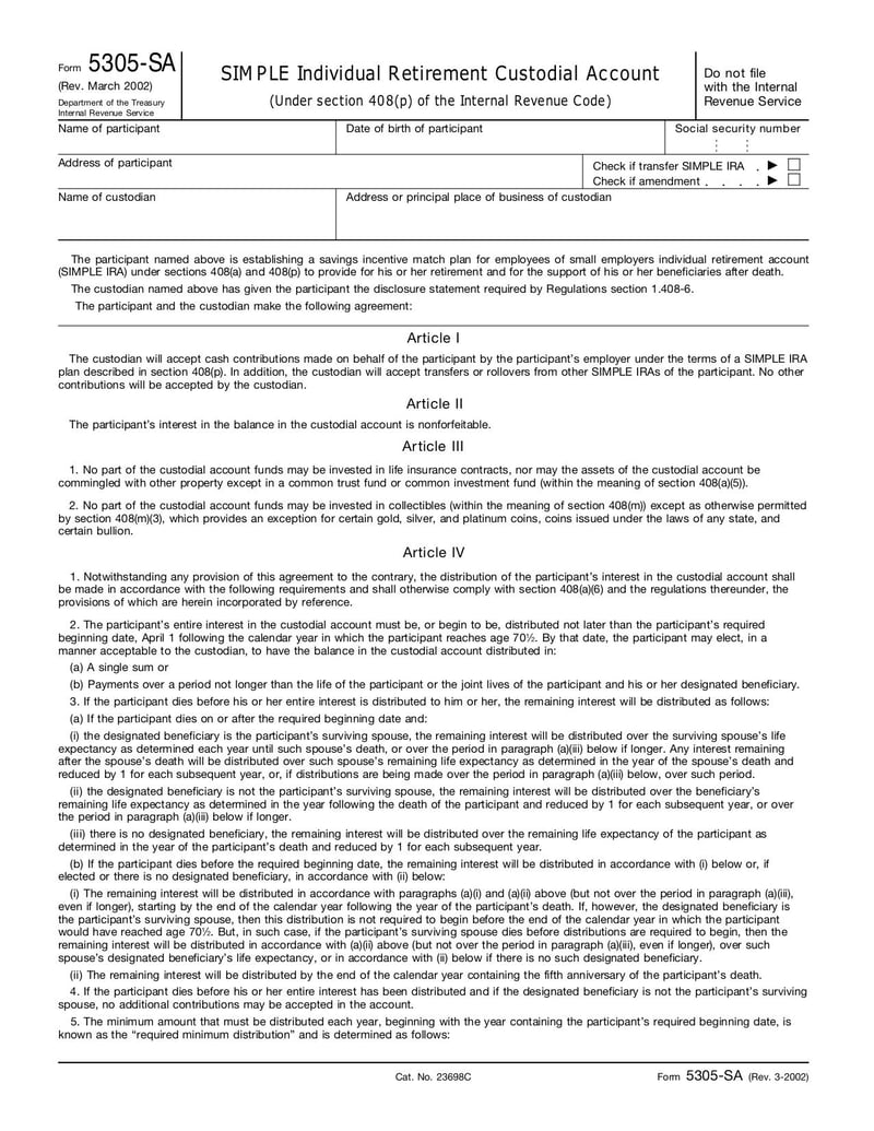 Large thumbnail of Form 5305-SA - Mar 2002