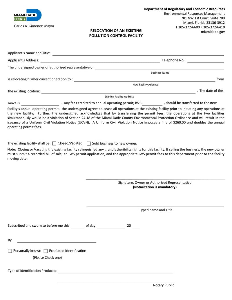 Large thumbnail of Miami-Dade County Application for Permit to Operate a Pollution Control Facility