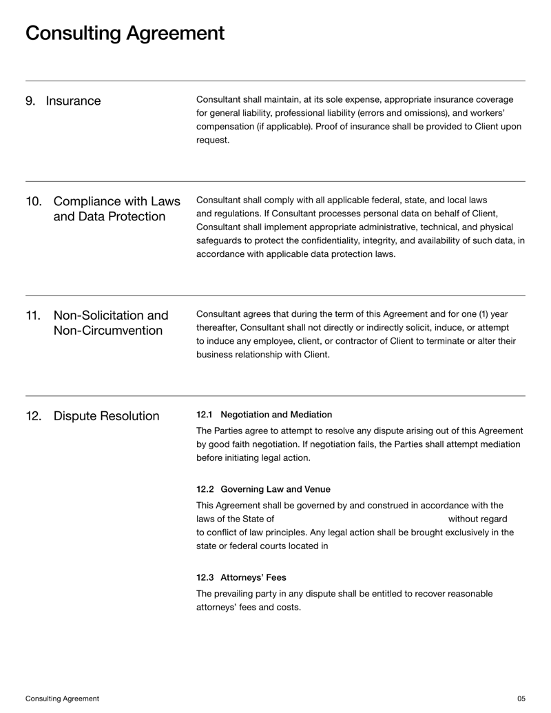 Consulting Contract Template for documenting scope, payments and legal terms between client and consultant