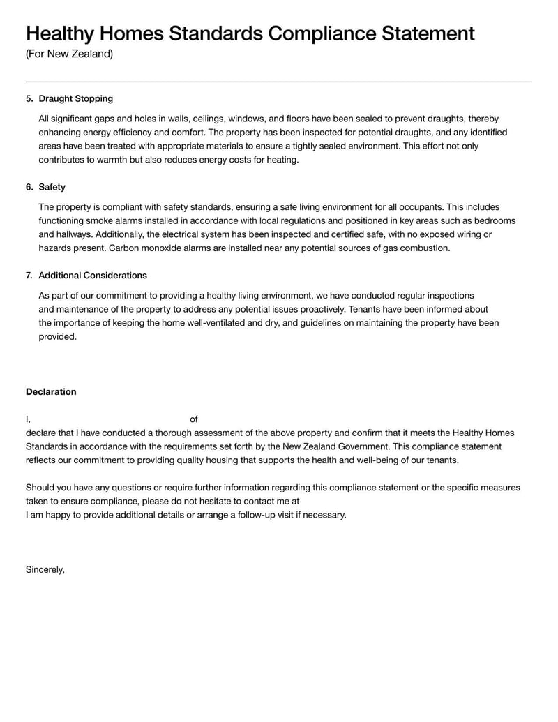 Healthy Homes Standards Compliance Statement For New Zealand for verifying that rental properties meet healthy home requirements