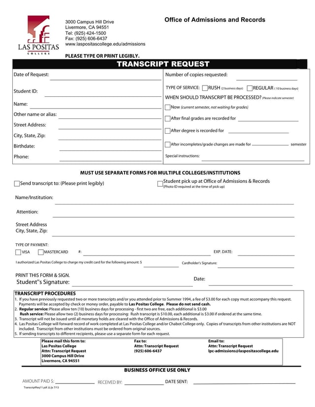 Las Positas College Transcript Request Form | Fill and sign with Lumin
