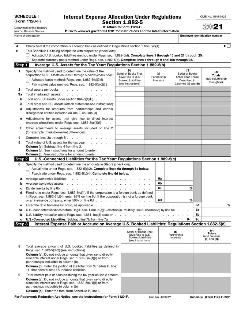 Large thumbnail of Schedule I (Form 1120-F) - Jan 2022