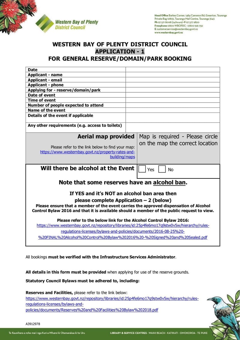 Large thumbnail of Application for General Reserve Domain Park Booking and Alcohol Dispensation - Nov 2020