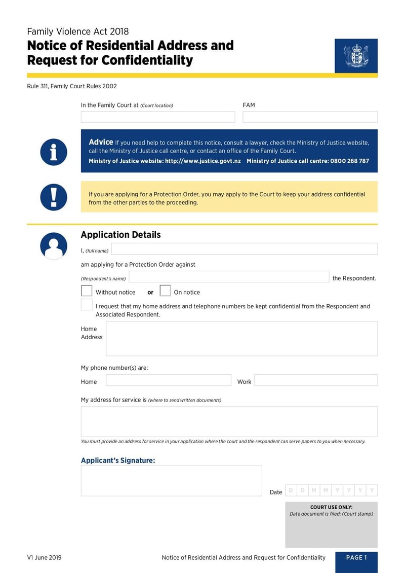 Large thumbnail of Notice of Residential Address and Request for Confidentiality - Jun 2019