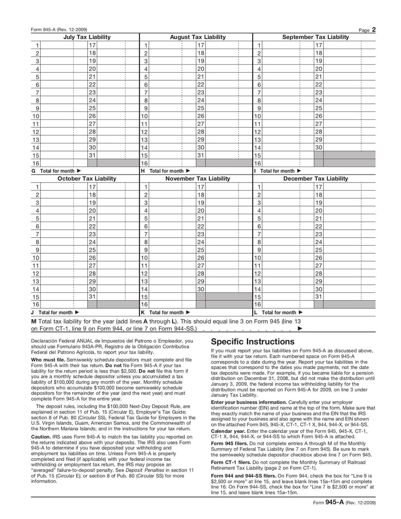 Large thumbnail of Form 945-A - Dec 2009