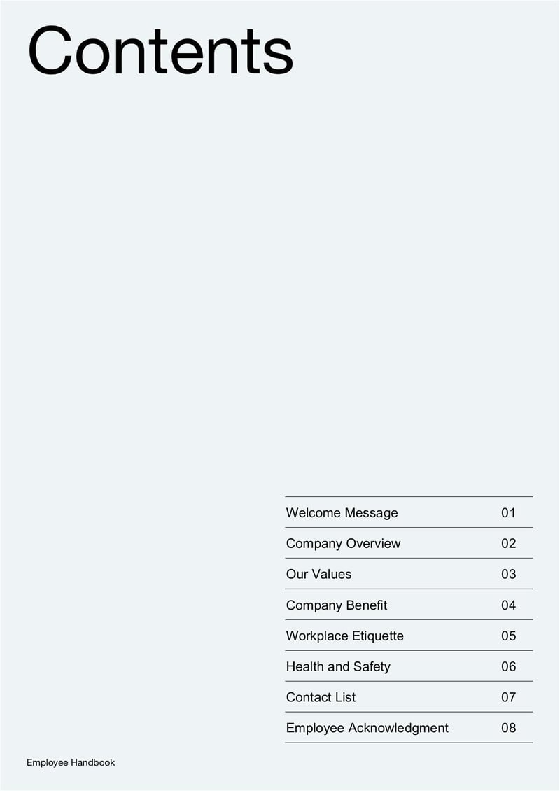 Employee Handbook detailing workplace policies, employee rights, company expectations, and benefits