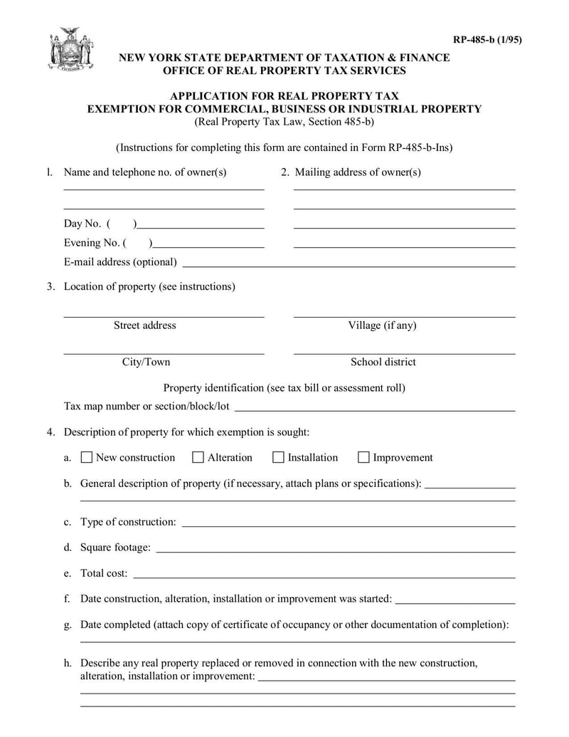 RP-485-b Application for Partial Tax Exemption for Real Property 