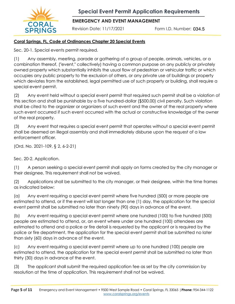 Large thumbnail of Coral Springs Special Event Permit Application Requirements