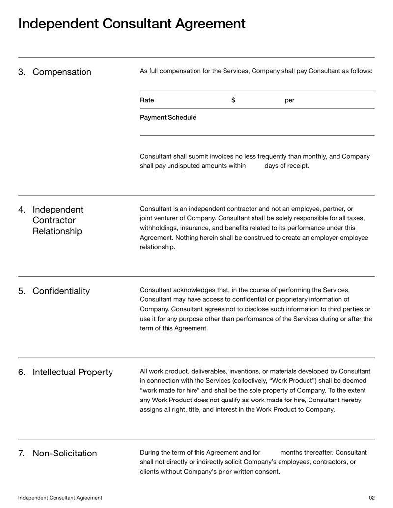 Independent Consultant Agreement setting terms for services, payment, confidentiality and intellectual property