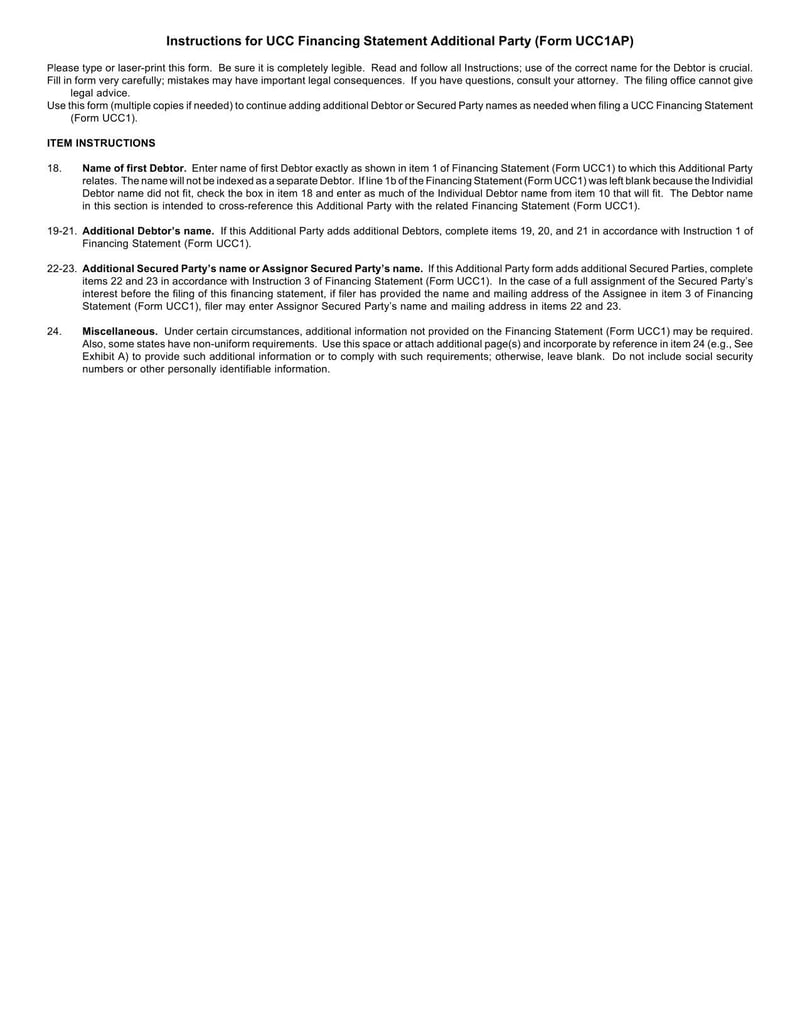 Large thumbnail of Pennsylvania UCC Financing Statement Additional Party Form