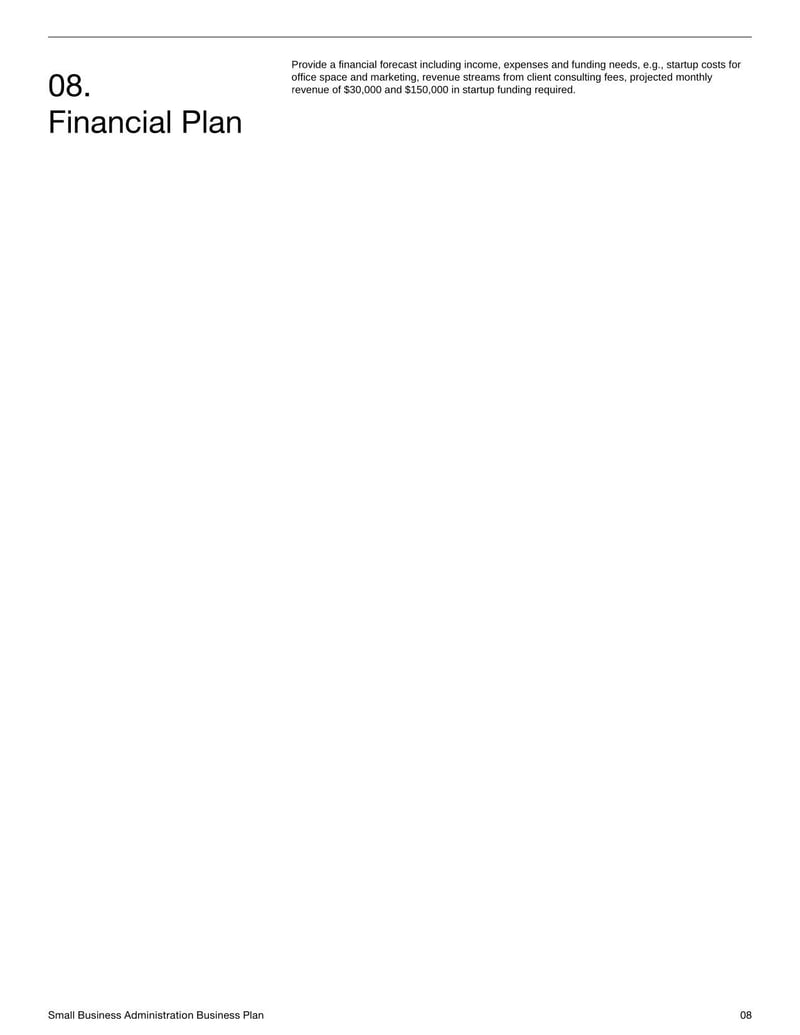 Small Business Administration Business Plan for applying for SBA loans and laying out a small business structure