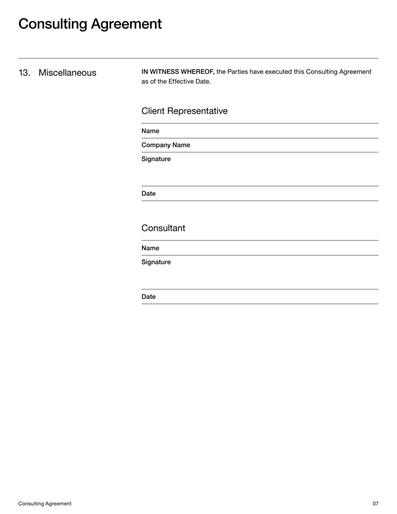 Consulting Contract Template for documenting scope, payments and legal terms between client and consultant