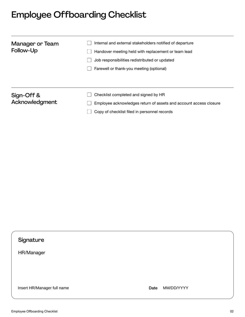 Offboarding Checklist for organizing tasks during an employee's departure process