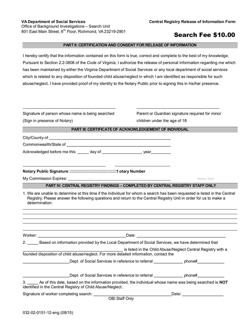 Large thumbnail of Central Registry Release of Information Form - Jul 2015