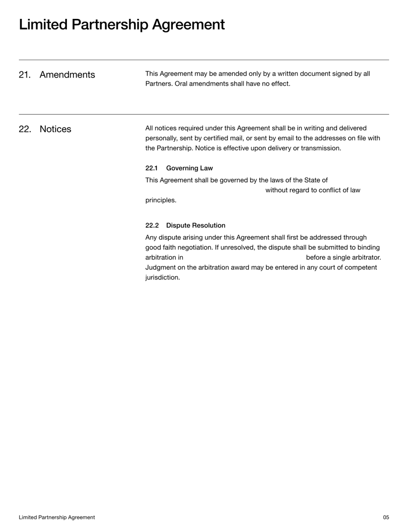 Limited Partnership Agreement outlining formation terms, partner roles, contributions and profit allocations