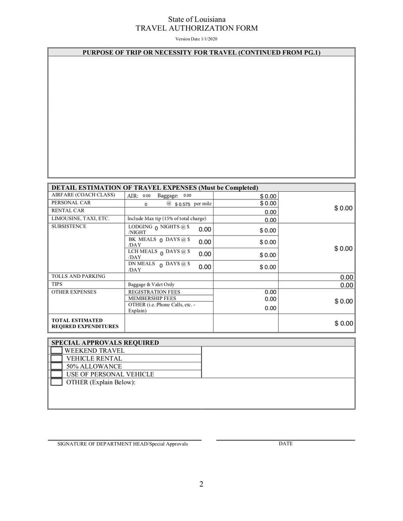 Large thumbnail of Travel Authorization Form - Louisiana - Feb 2020