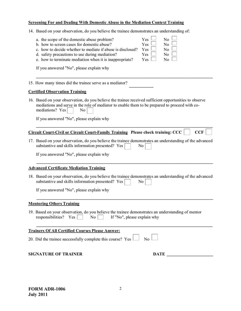 Large thumbnail of Trainee Evaluation Form (Form ADR-1006) - Dec 2011