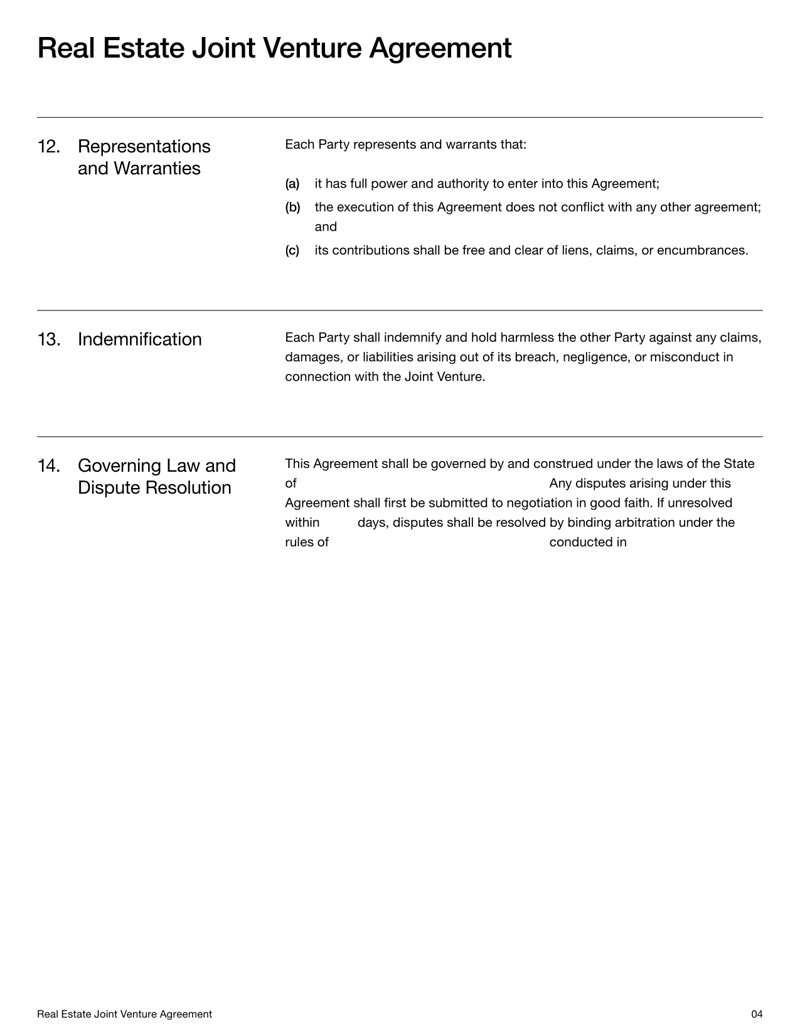 Joint Venture Agreement detailing contributions, ownership interests, profit-sharing and governance