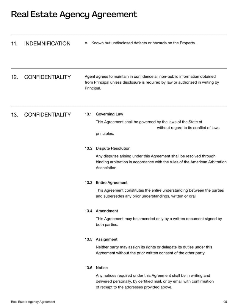 Real Estate Agency Agreement Template for defining the terms between property owners and real estate agents