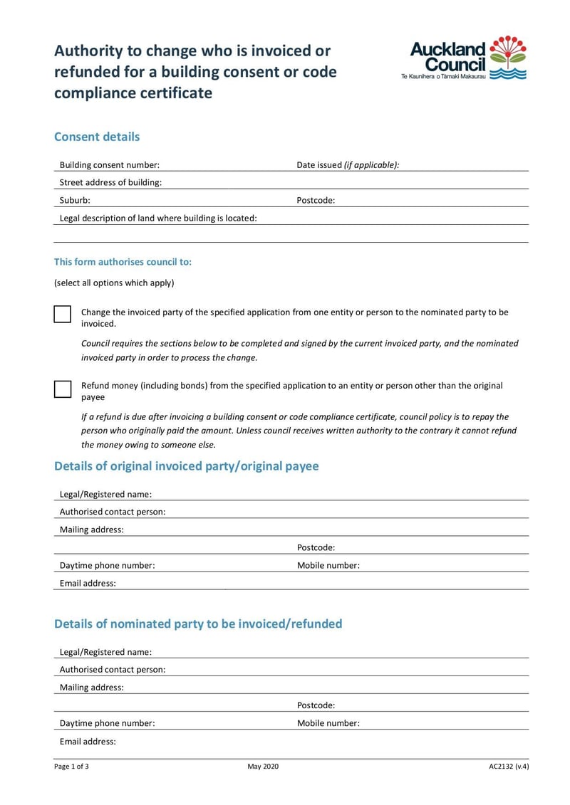 Large thumbnail of Form AC2132 Authority to Refund Fees - May 2020