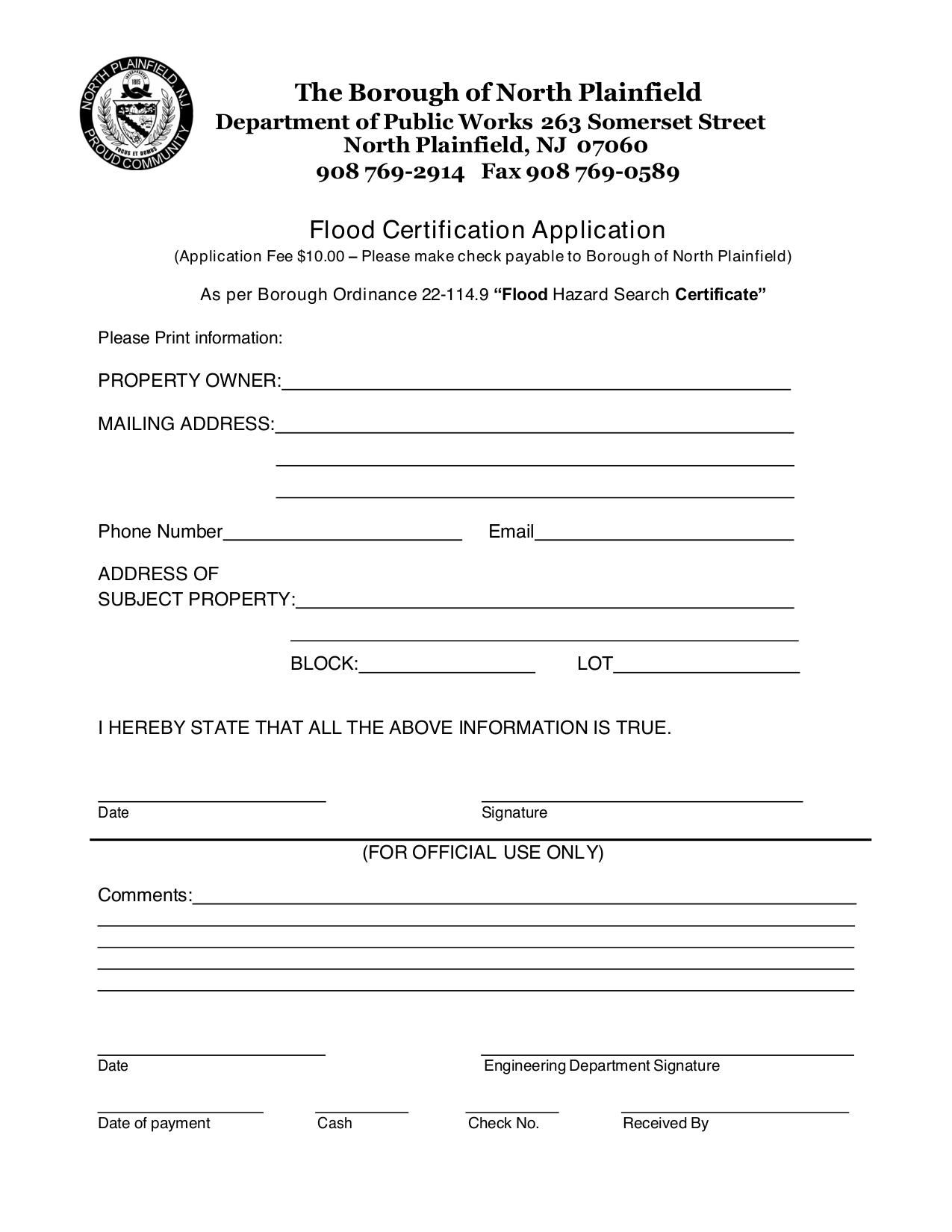 Flood Certification Application | Fill and sign online with Lumin