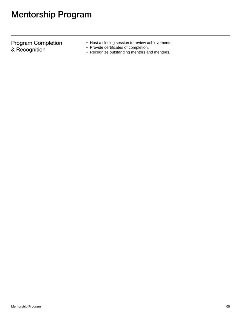 Mentorship Program Template for outlining mentor-mentee roles, objectives, and professional development plans