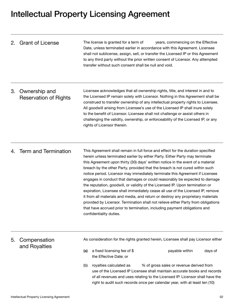 Intellectual Property Licensing Agreement defining license scope, royalties, ownership rights, and confidentiality obligations