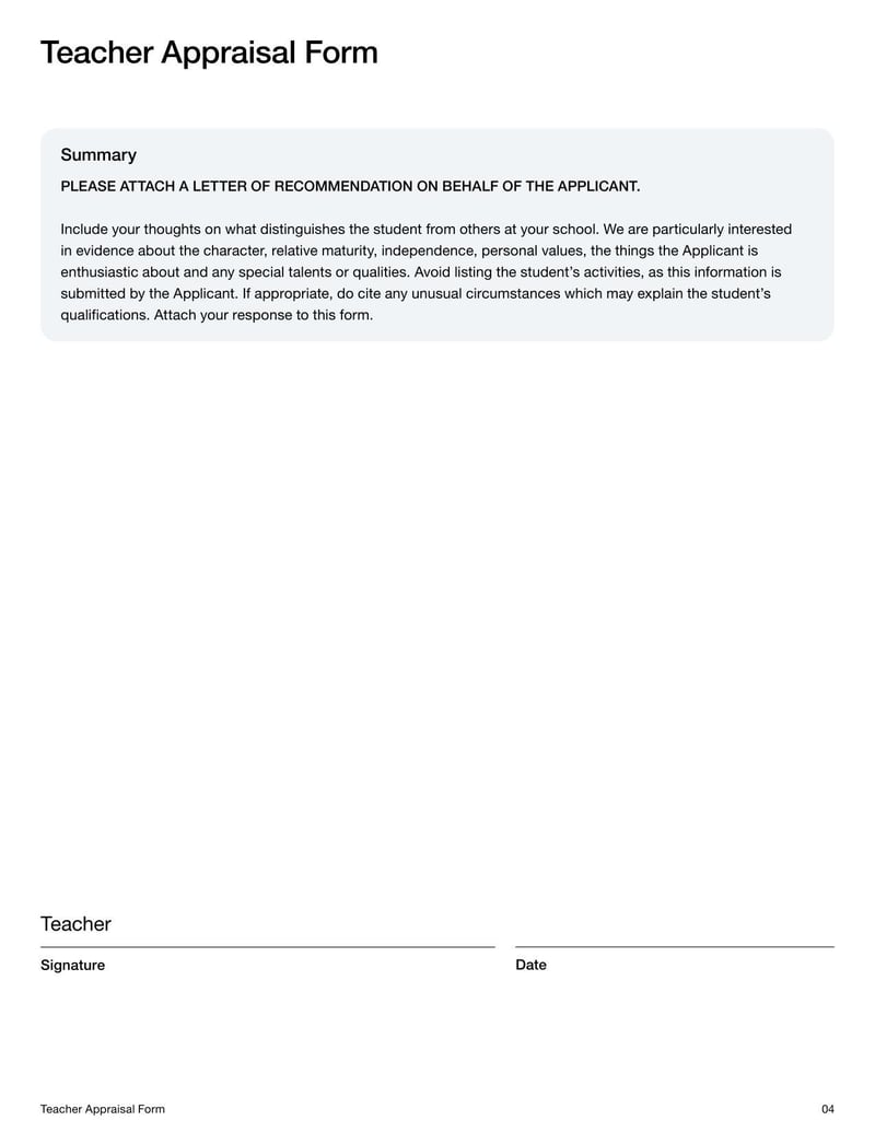Teacher Appraisal Form for evaluating teacher performance and development