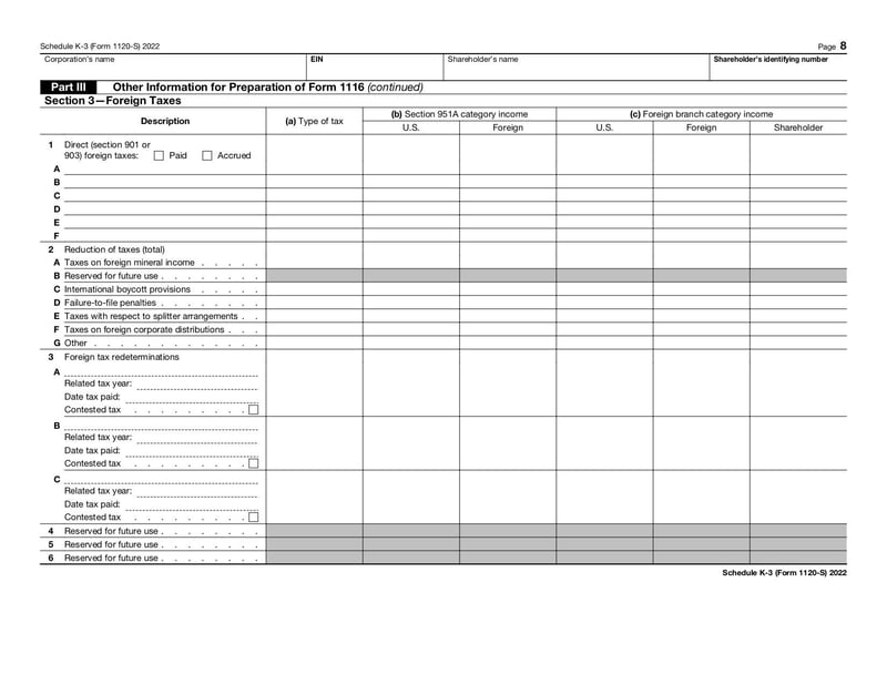 Large thumbnail of Schedule K-3 (Form 1120-S) - Jan 2022