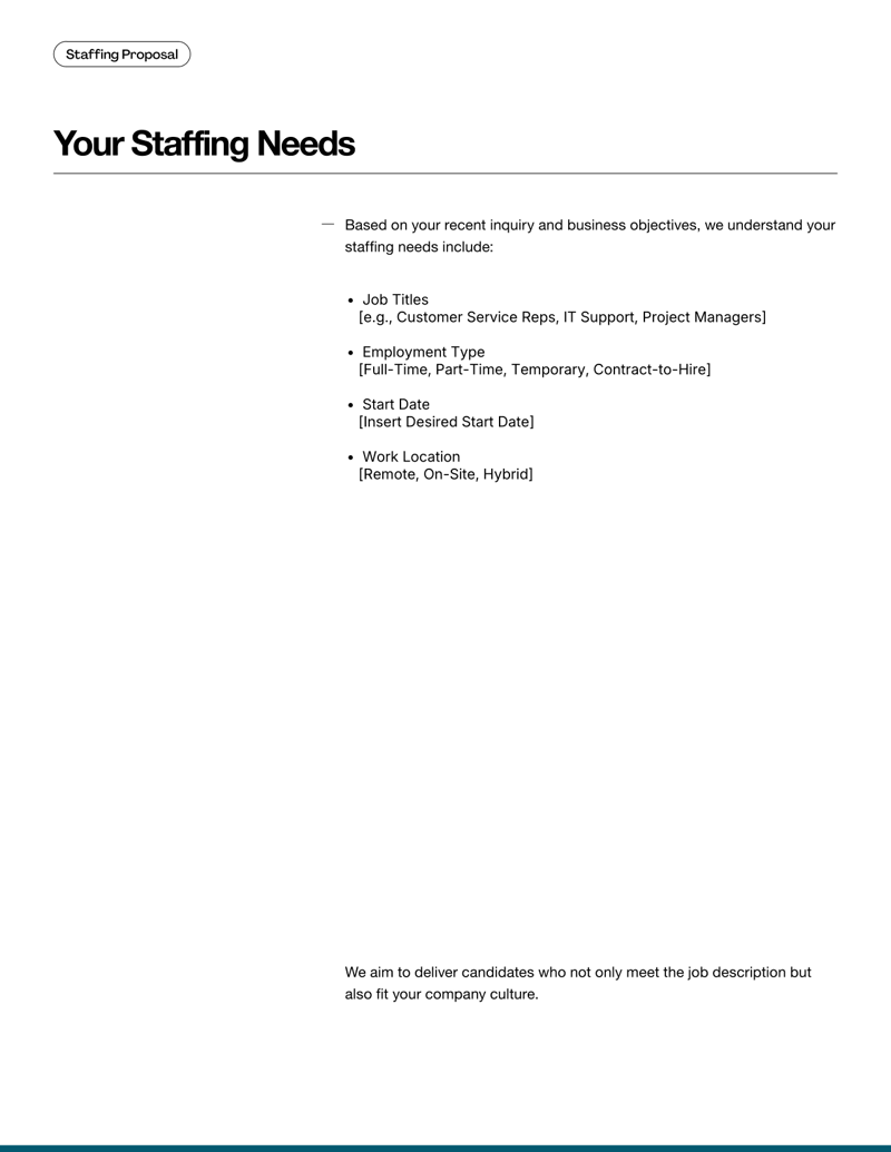 Staffing Proposal Template for agencies presenting workforce solutions to clients