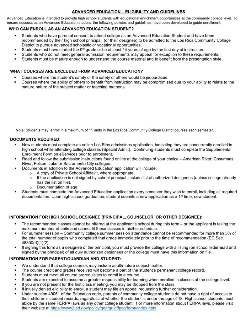 Large thumbnail of Los Rios Community College District Advanced Education Application Form