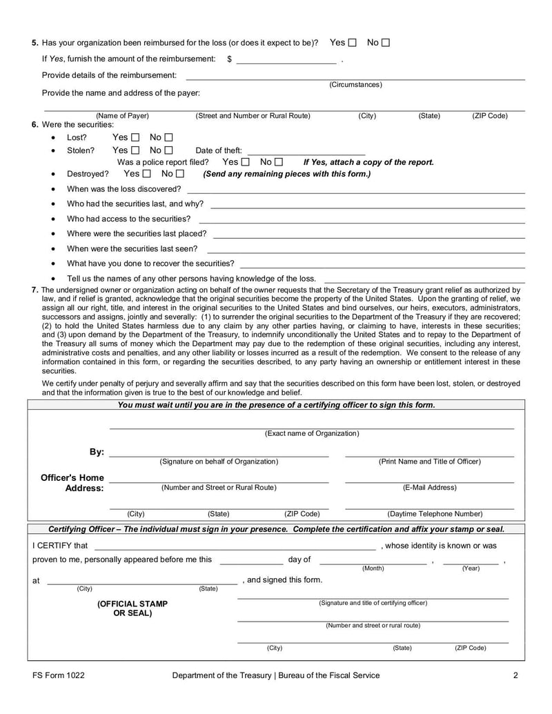 Large thumbnail of FS Form 1022 - Jun 2018