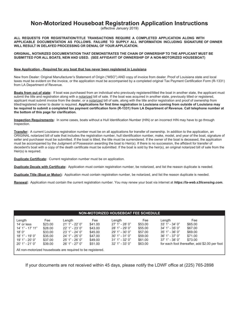 Large thumbnail of Non-Motorized Houseboat Registration Application