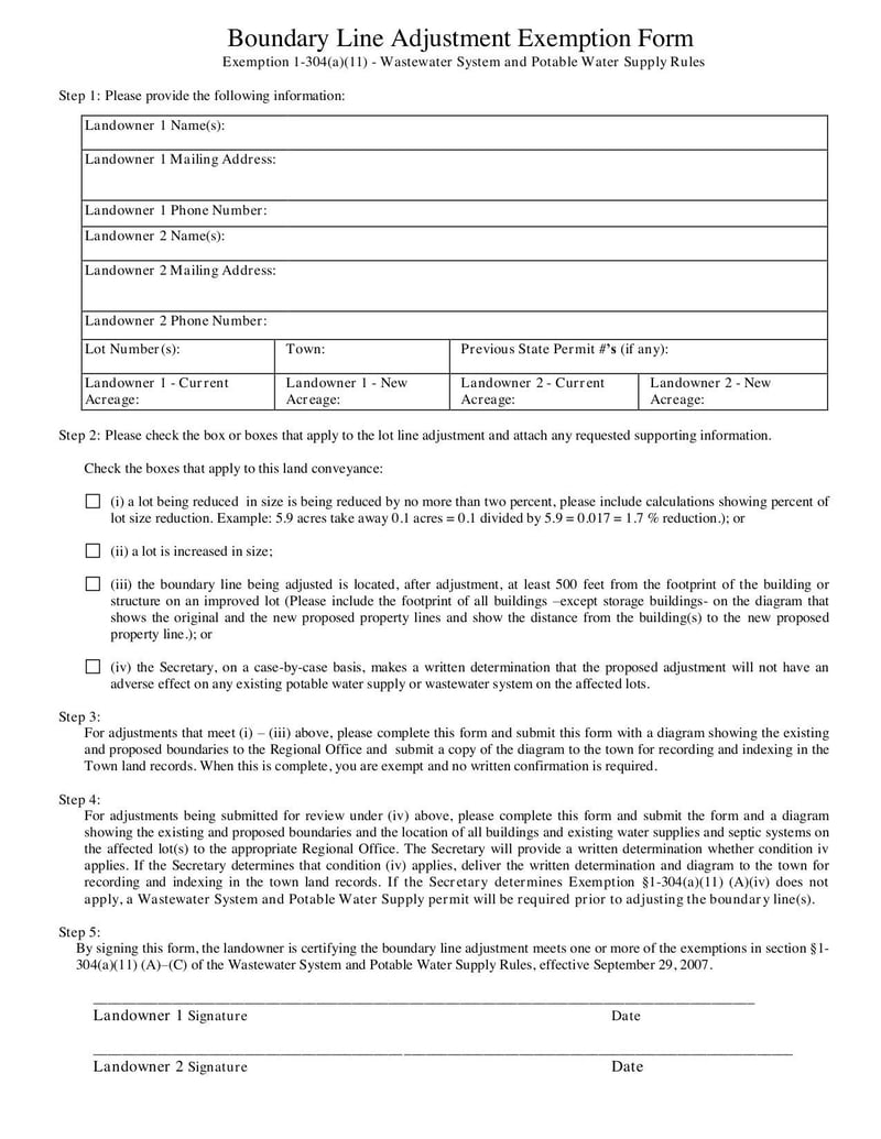 Boundary Line Adjustment Exemption Form | Fill and sign form 