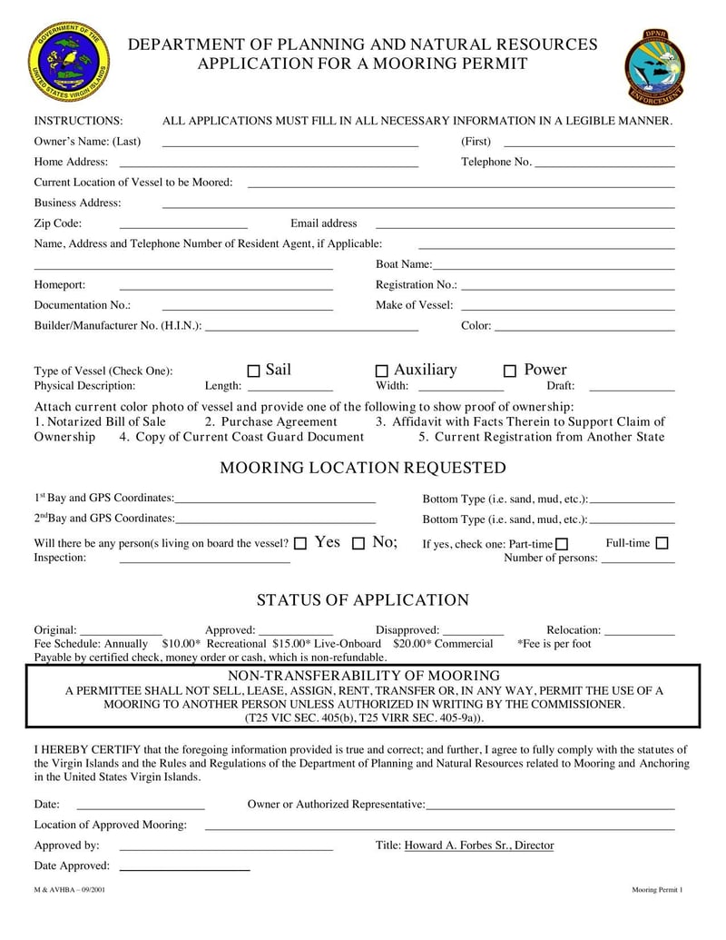 Large thumbnail of Virgin Islands Application for a Mooring Permit