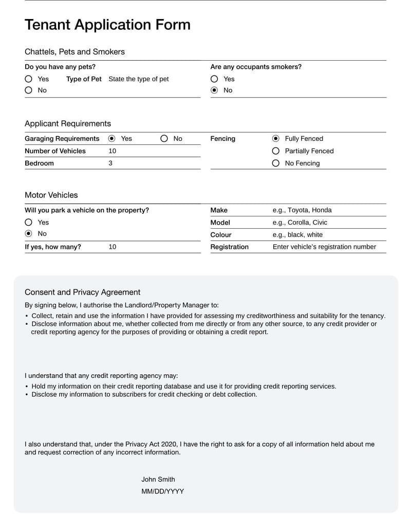 Tenant Application Form For New Zealand for prospective tenants to apply for rental properties