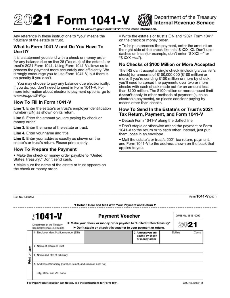 Large thumbnail of Form 1041-V - Nov 2021