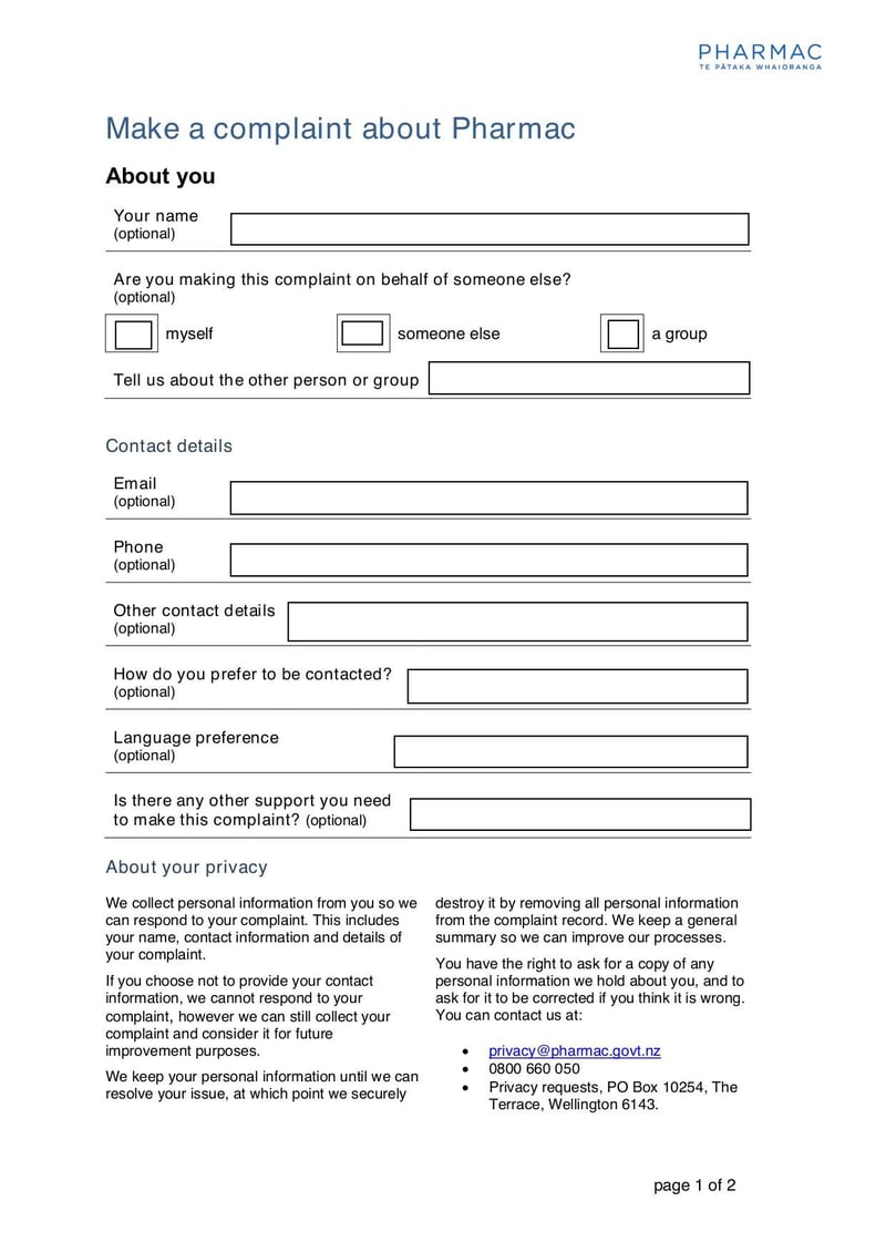 Large thumbnail of Complaints Form - Jul 2022
