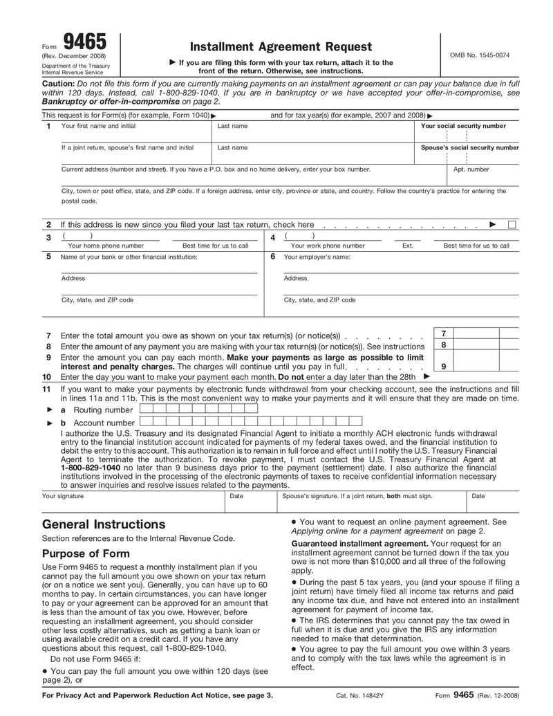 Large thumbnail of Form 9465 - Dec 2008