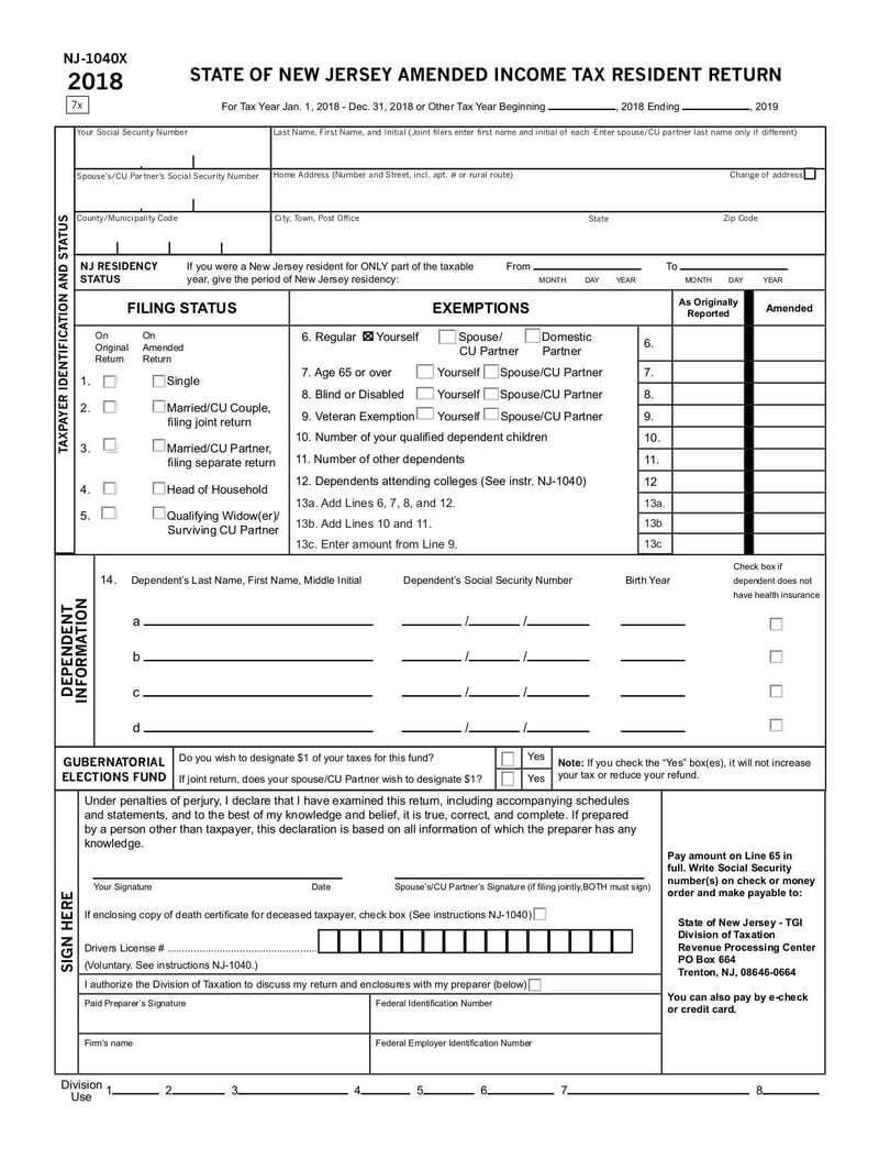 Large thumbnail of Form NJ-1040X - Jan 2020