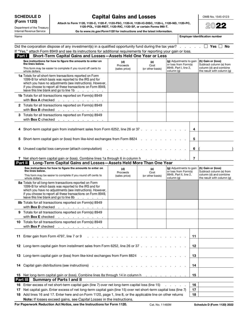 Thumbnail of Schedule D (Form 1120) - Jan 2022 - page 0