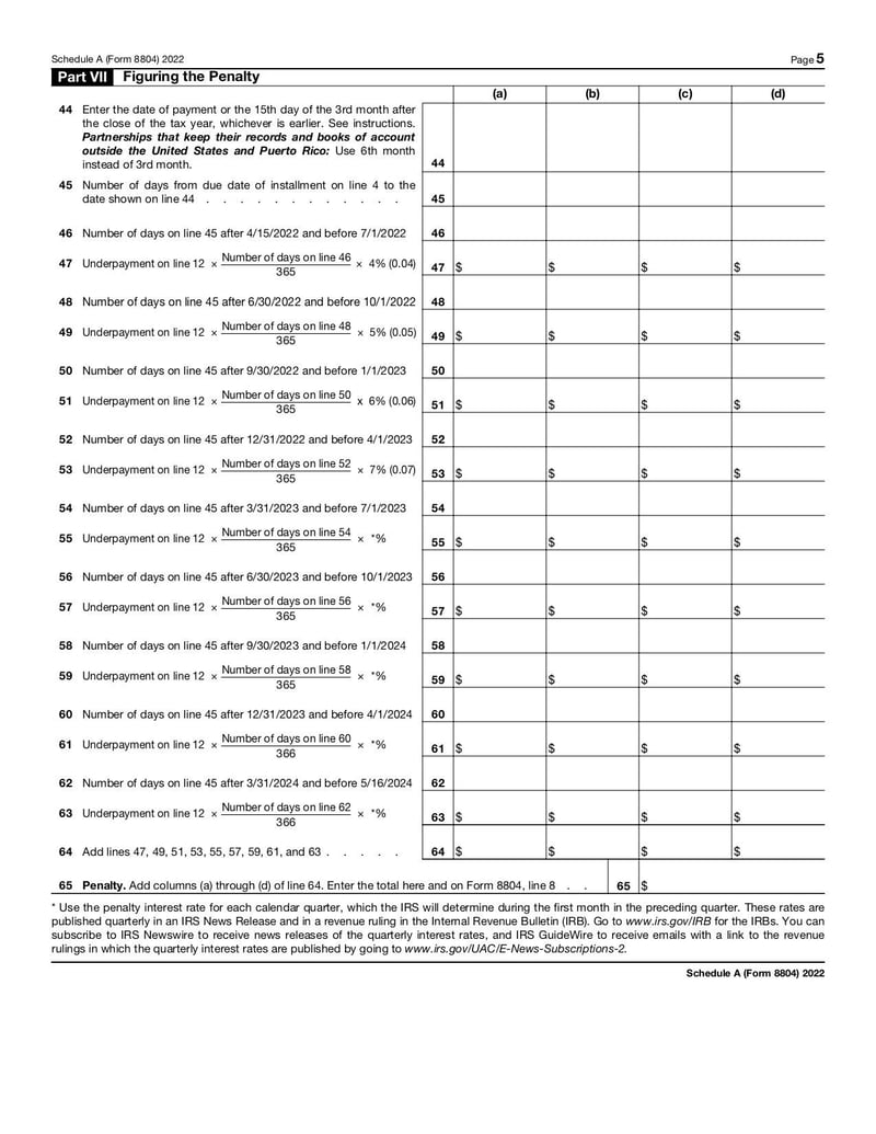 Large thumbnail of Schedule A (Form 8804) - Dec 2022