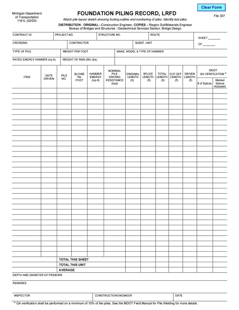 Large thumbnail of Foundation Piling Record File 307 - Feb 2020